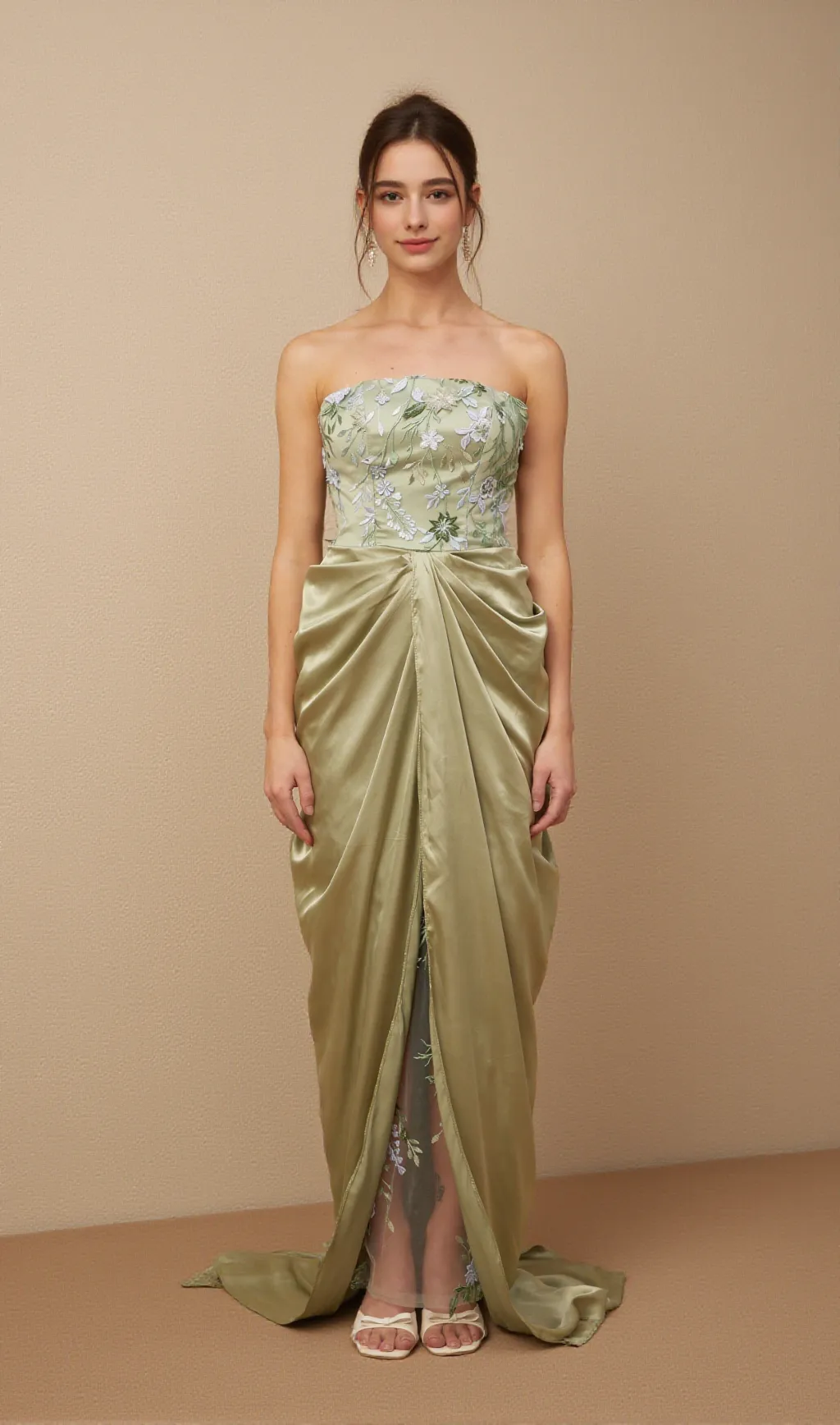 Flavia floral-embroidered panelled maxi dress