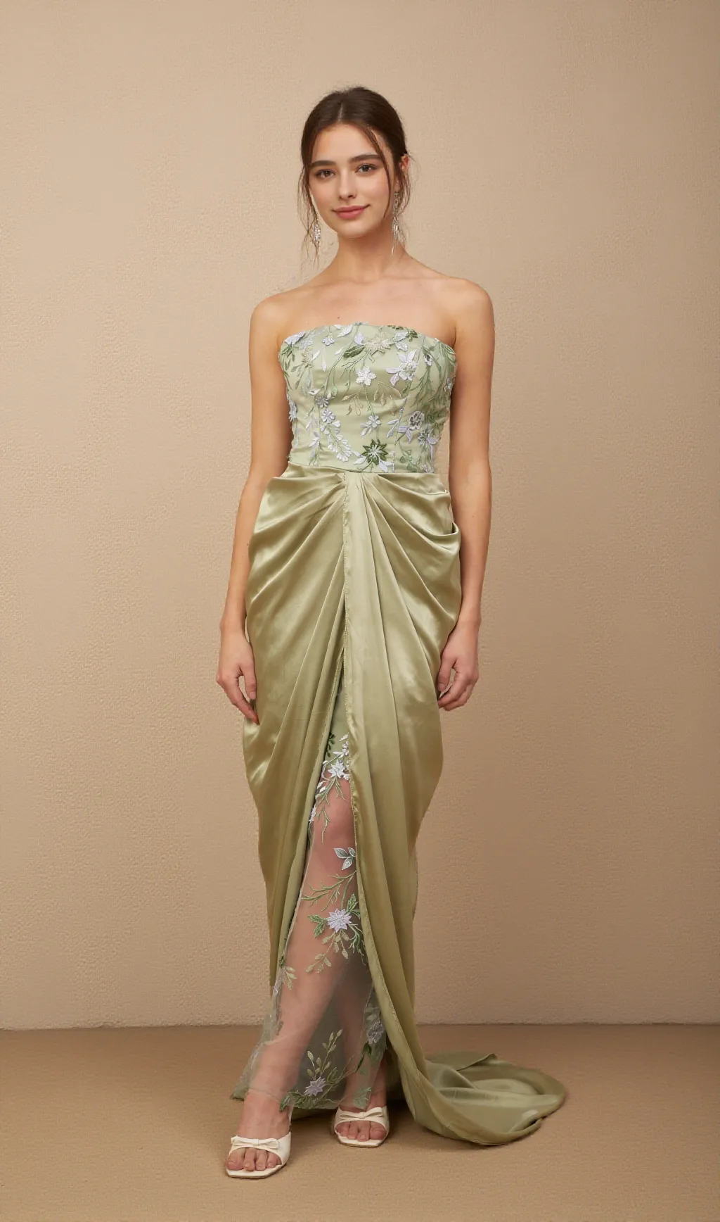 Flavia floral-embroidered panelled maxi dress