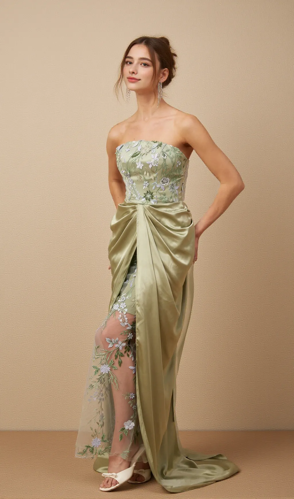 Flavia floral-embroidered panelled maxi dress