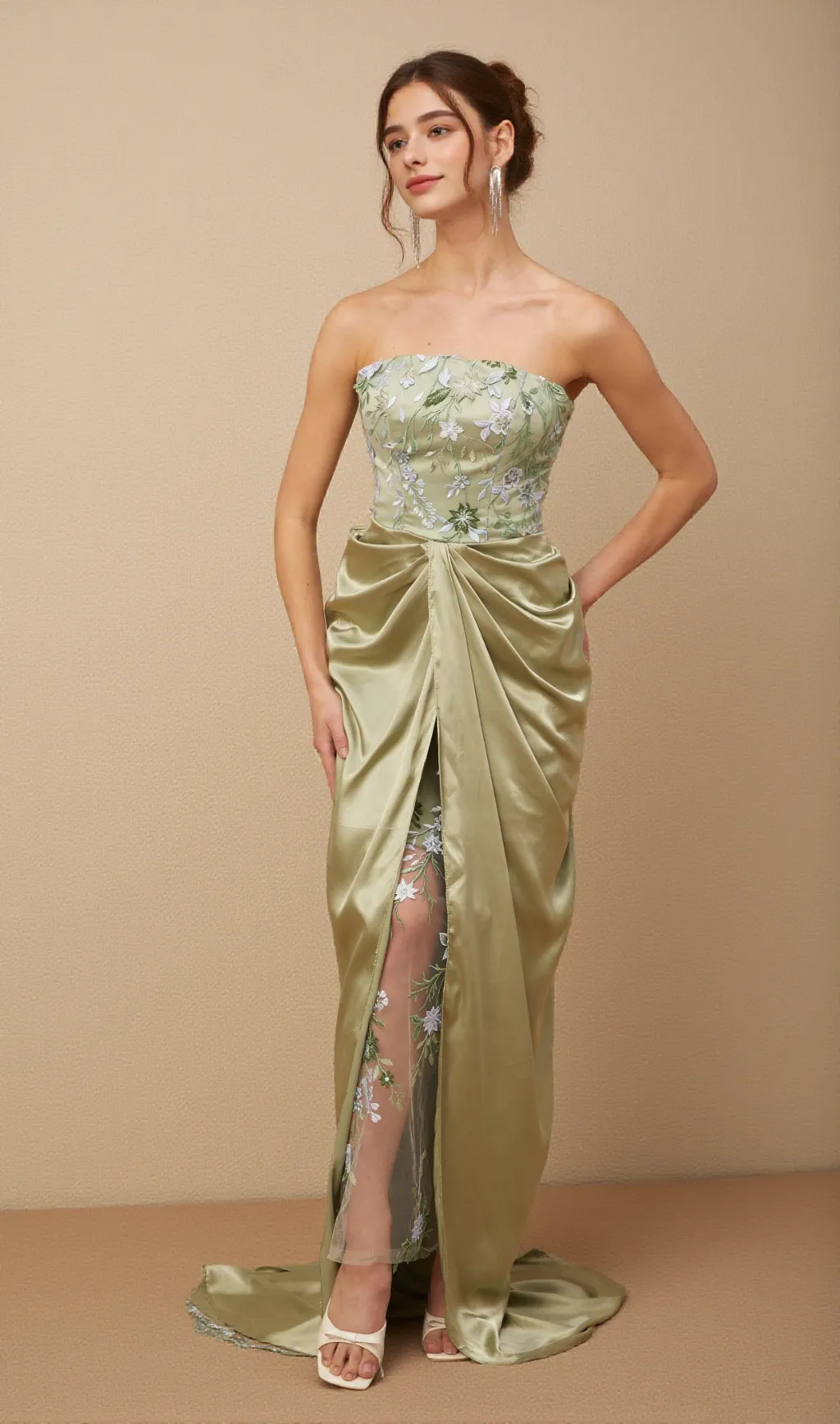 Flavia floral-embroidered panelled maxi dress