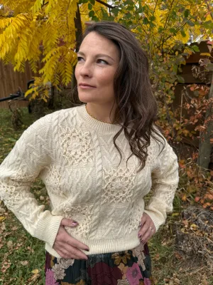 Floral Crochet Embroidered Checker Knit Sweater