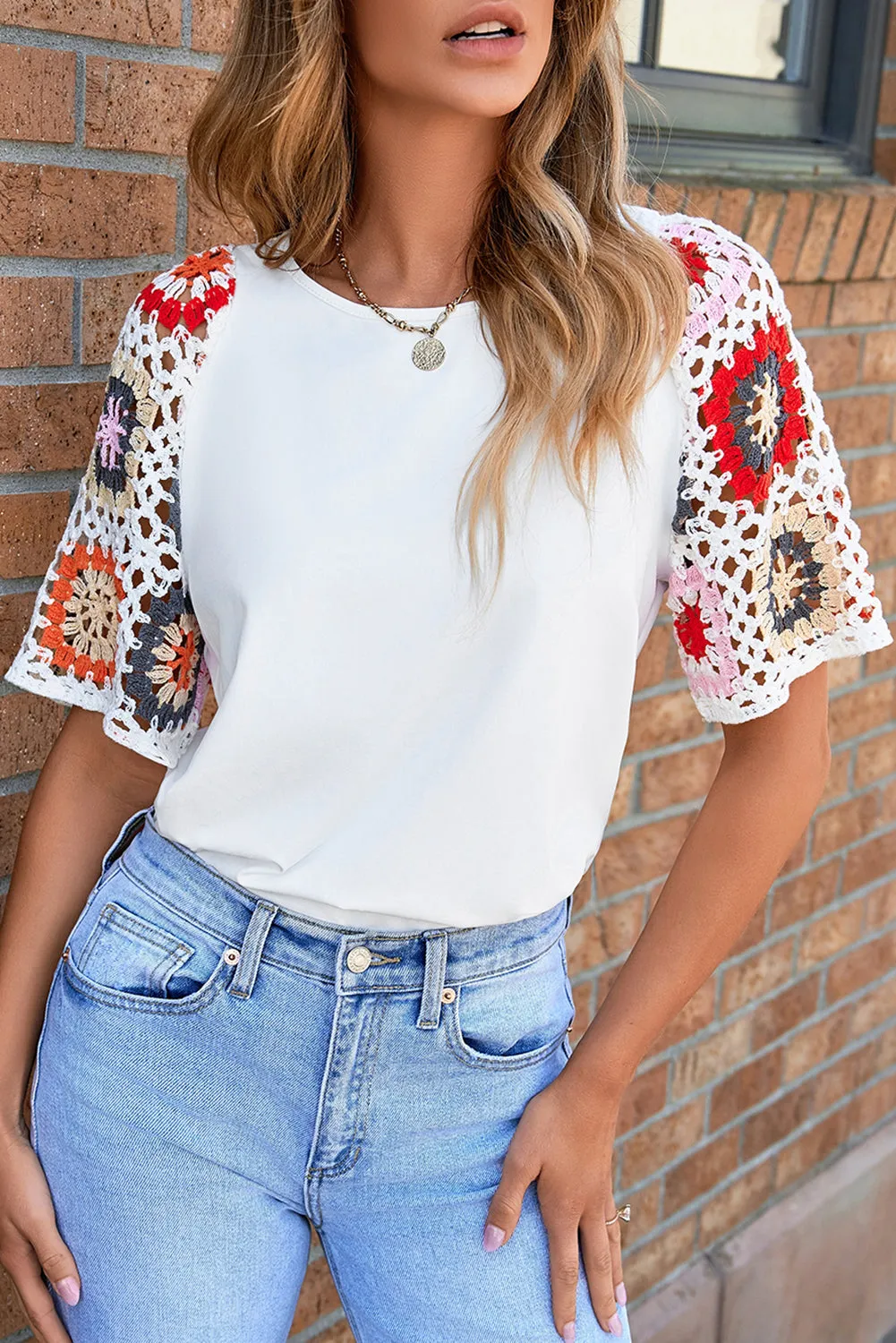 Floral Crochet Short Sleeve Top