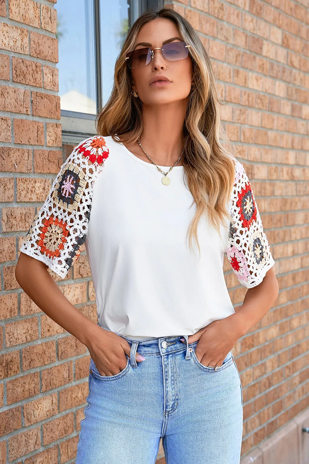 Floral Crochet Short Sleeve Top