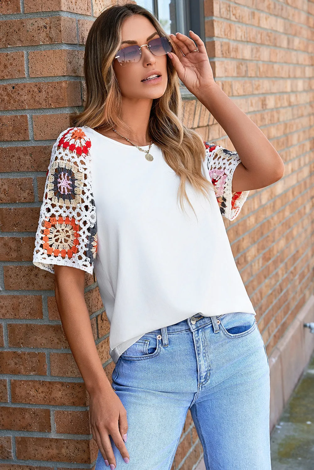 Floral Crochet Short Sleeve Top