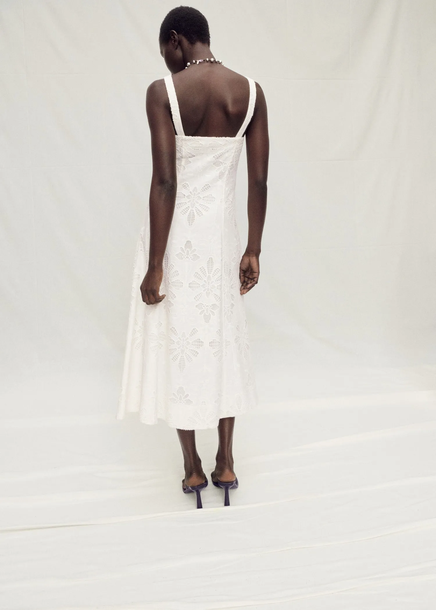 Floral embroidered linen flared dress