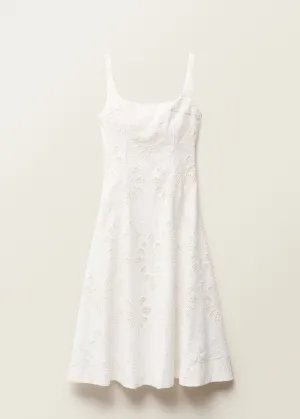Floral embroidered linen flared dress