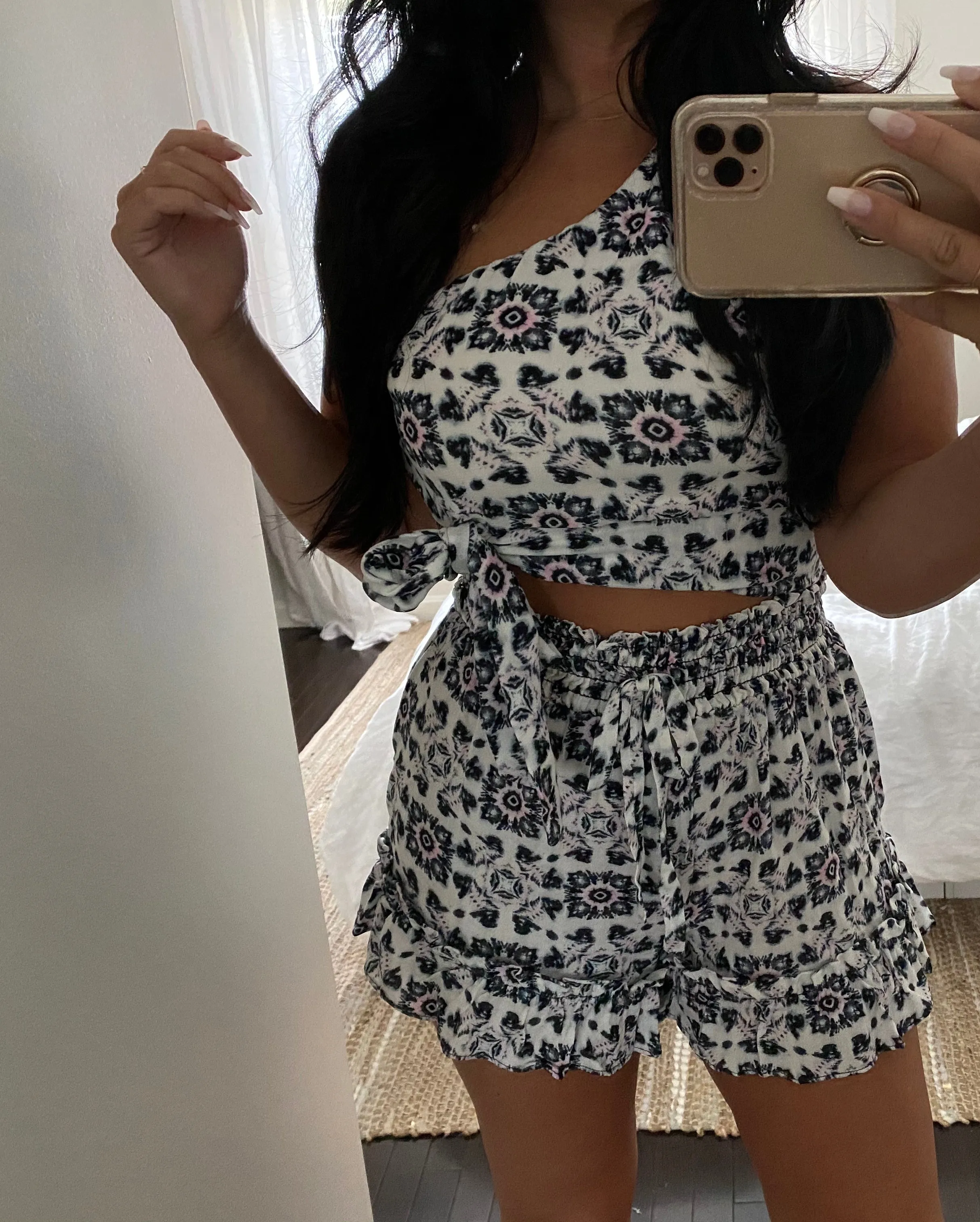 Flounce Hem Smock Waist High Waist Short