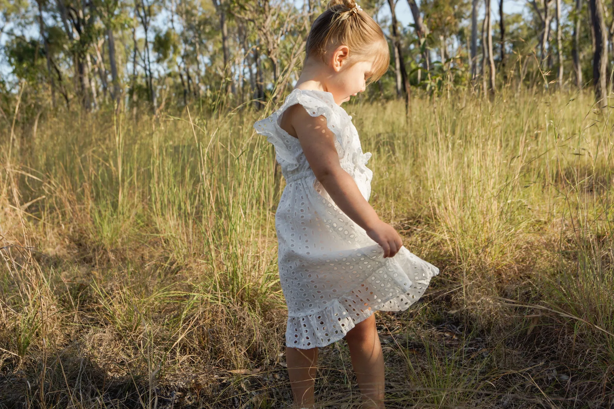 Flower Embroidered Dress - Pearl Button