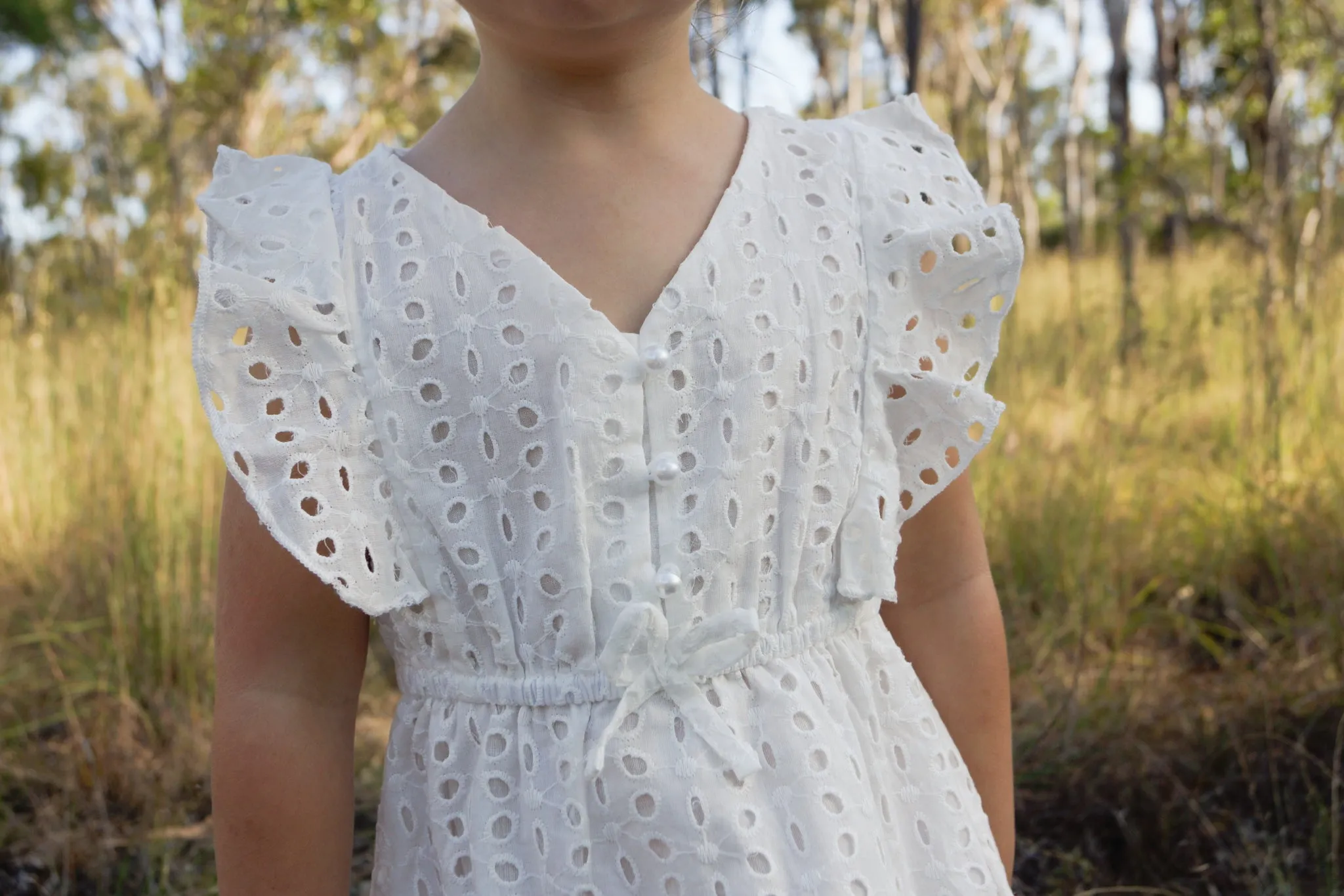 Flower Embroidered Dress - Pearl Button