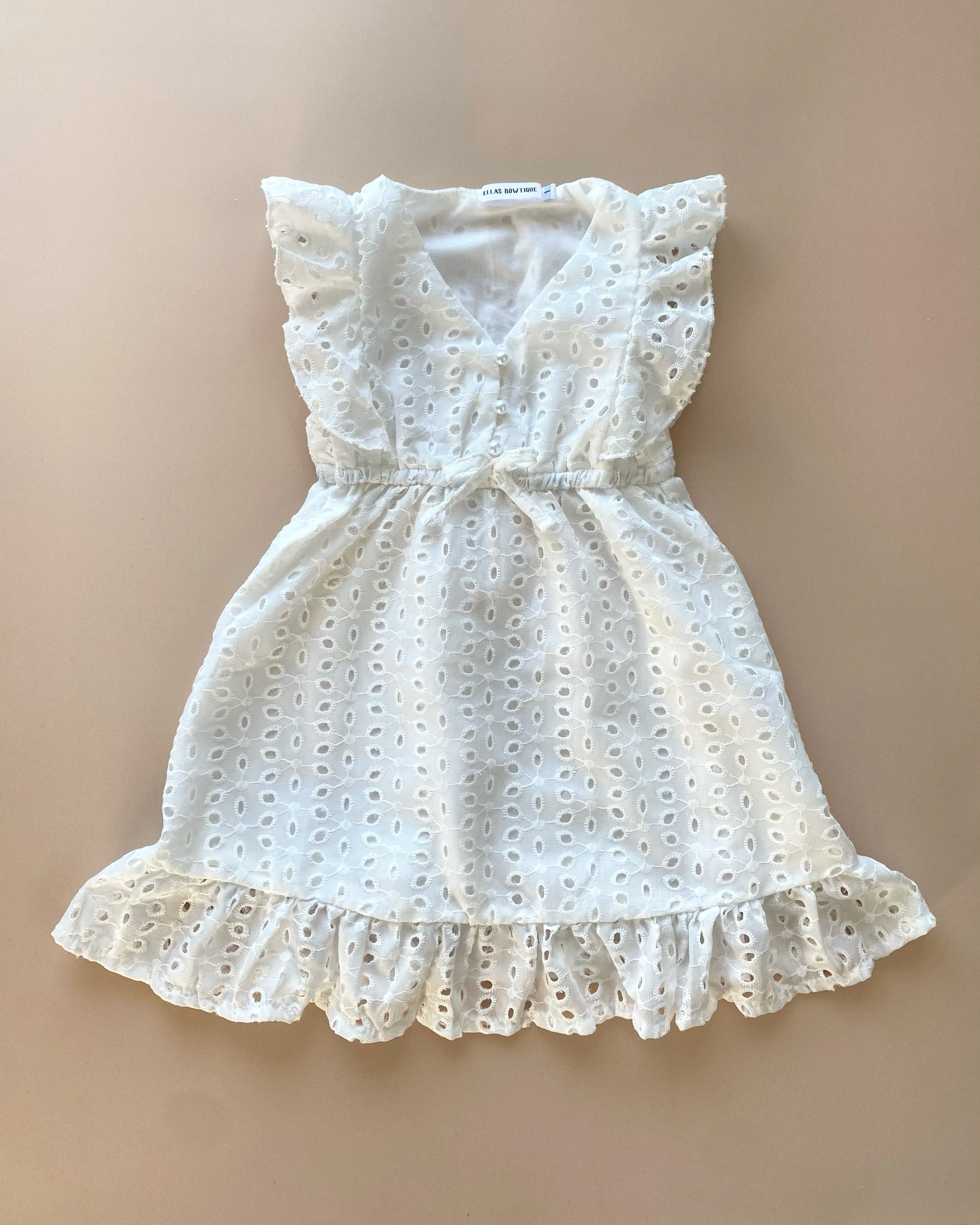 Flower Embroidered Dress - Pearl Button