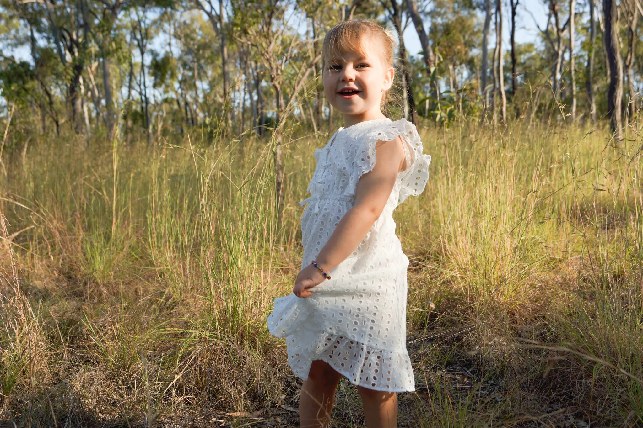 Flower Embroidered Dress - Pearl Button