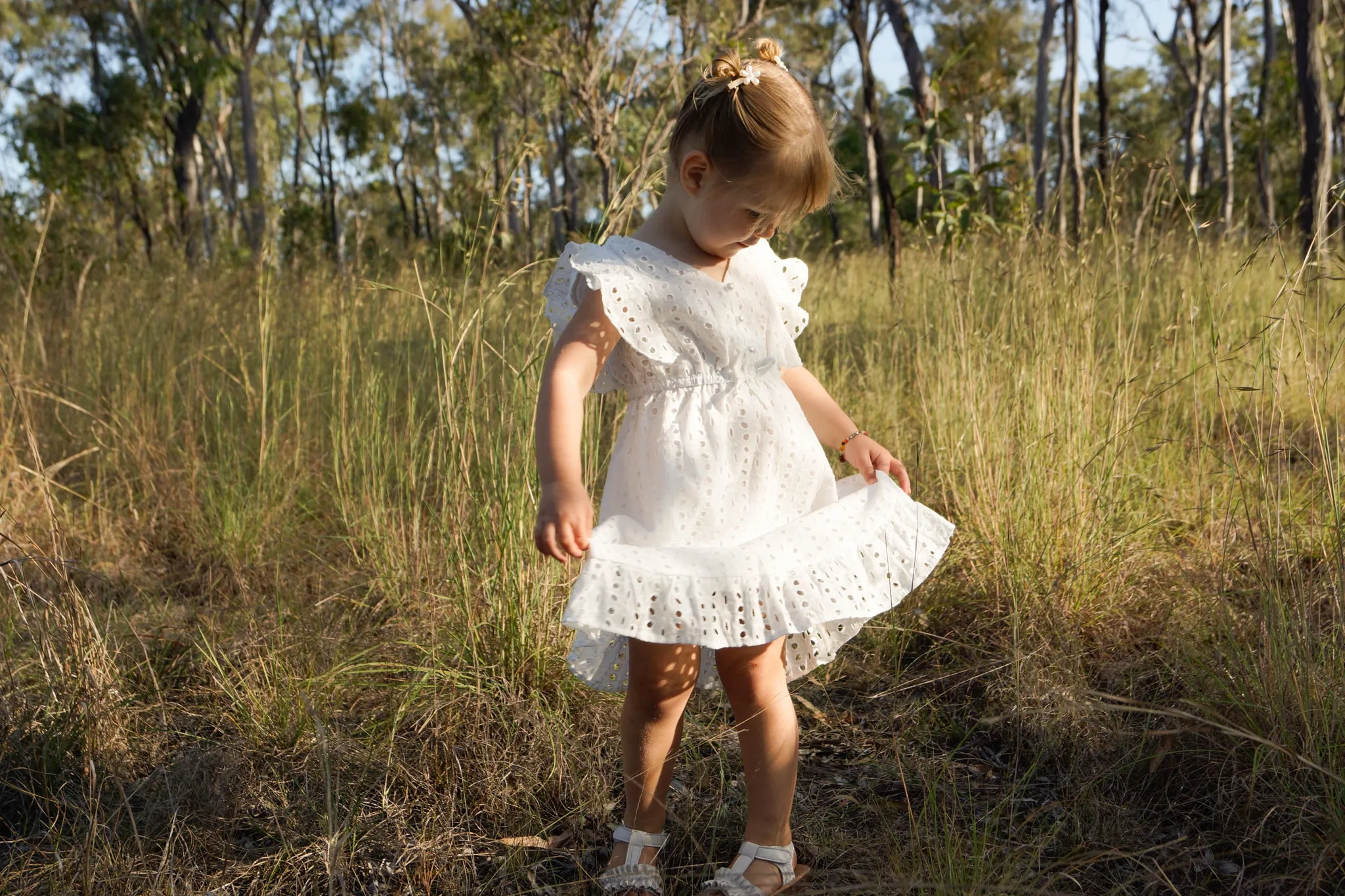 Flower Embroidered Dress - Pearl Button