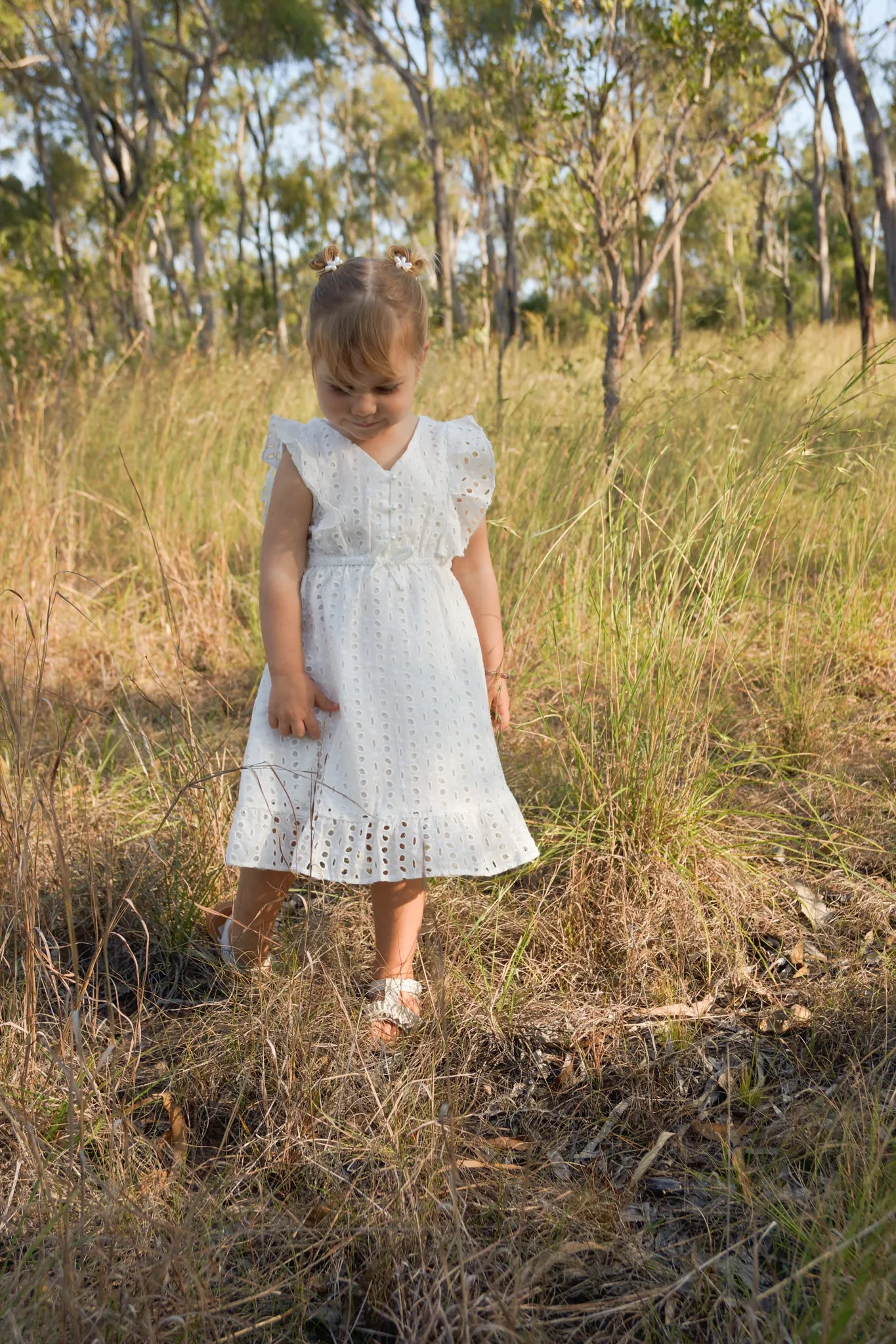 Flower Embroidered Dress - Pearl Button
