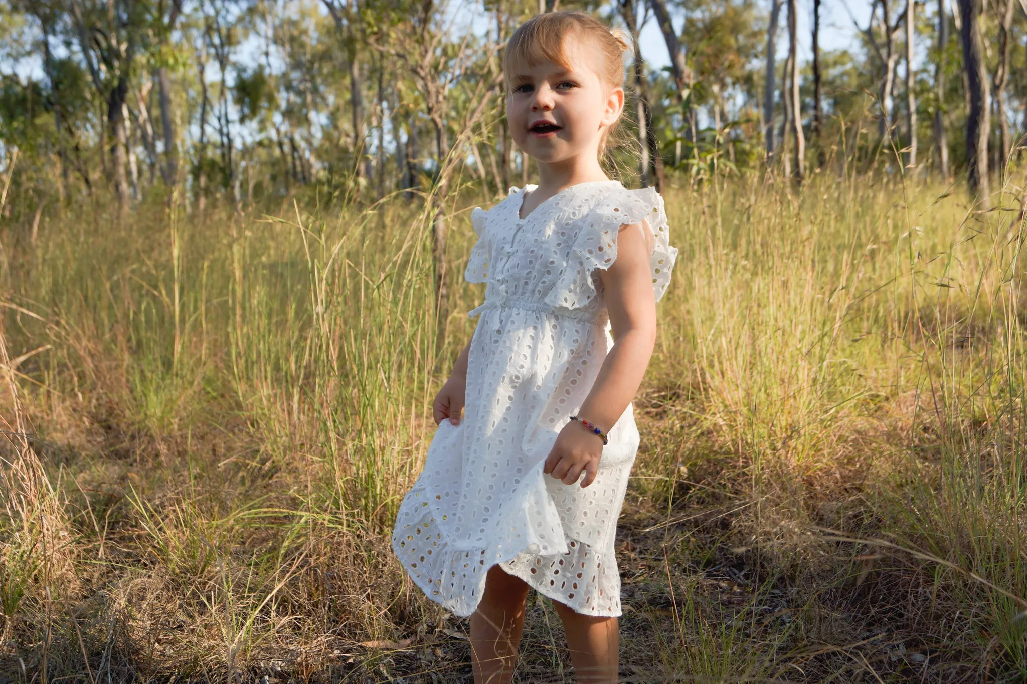 Flower Embroidered Dress - Pearl Button