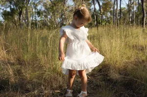 Flower Embroidered Dress - Pearl Button