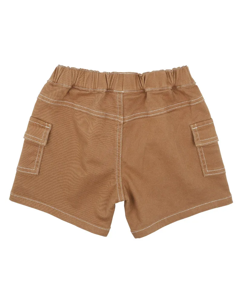 FOX & FINCH CARAMEL PATCH POCKET SHORTS