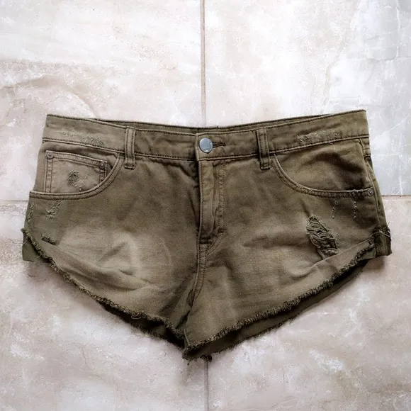 Free People Irreplaceable Army Green Cutoff Shorts