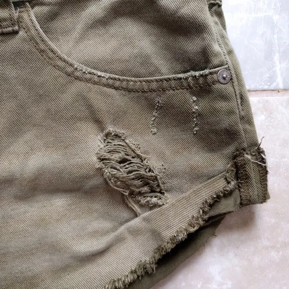 Free People Irreplaceable Army Green Cutoff Shorts
