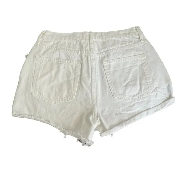 Free people lasso optic white denim jean distressed cuff raw hem shorts 31