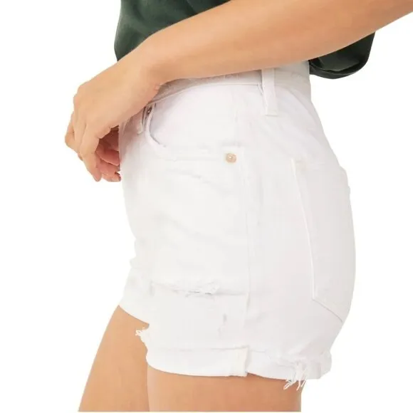 Free people lasso optic white denim jean distressed cuff raw hem shorts 31