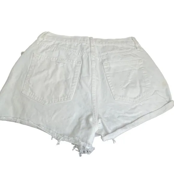 Free people lasso optic white denim jean distressed cuff raw hem shorts 31