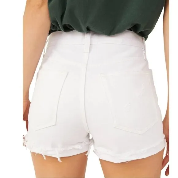 Free people lasso optic white denim jean distressed cuff raw hem shorts 31