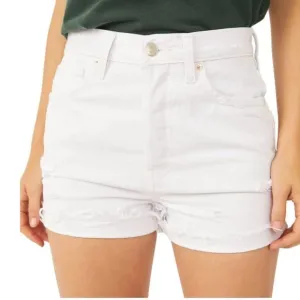 Free people lasso optic white denim jean distressed cuff raw hem shorts 31