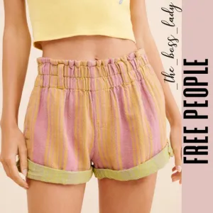 Free People shorts cotton striped cuffed paper bag boho XS