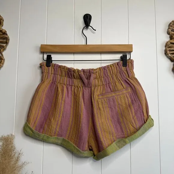 Free People shorts cotton striped cuffed paper bag boho XS