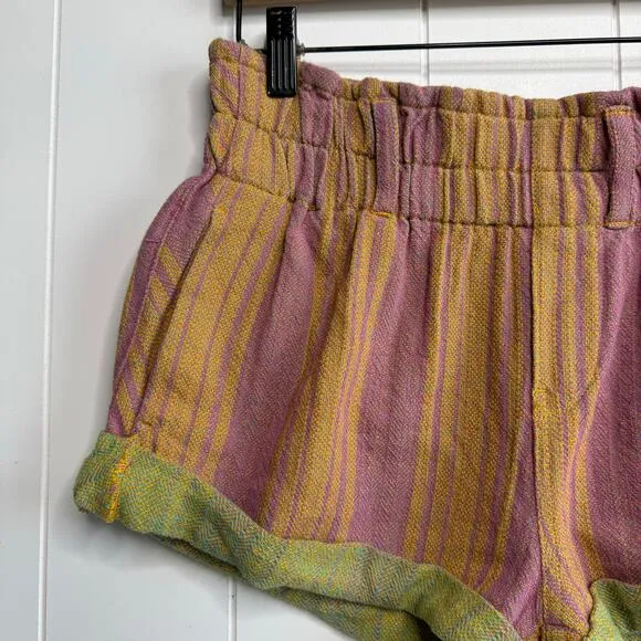Free People shorts cotton striped cuffed paper bag boho XS