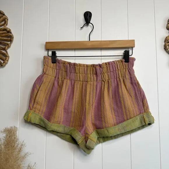 Free People shorts cotton striped cuffed paper bag boho XS