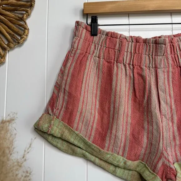 Free People shorts XL cotton striped cuffed paper bag boho