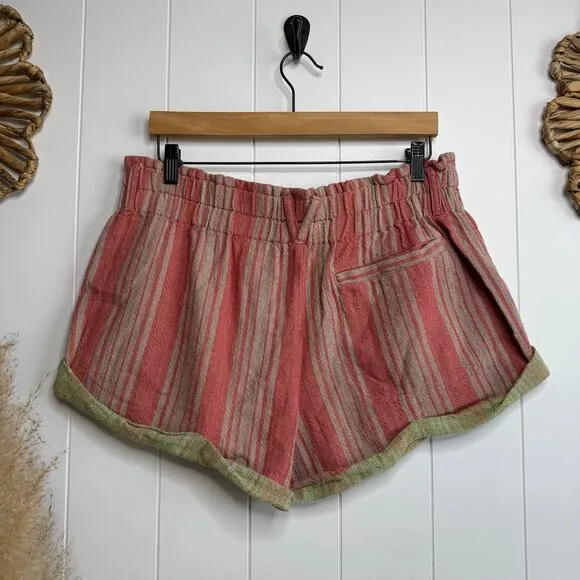 Free People shorts XL cotton striped cuffed paper bag boho