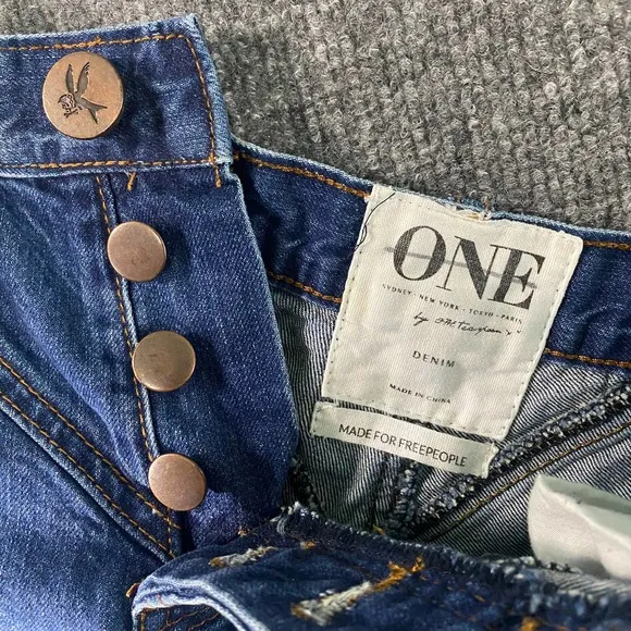 Free People x One Teaspoon Shorts 24 Blue Denim Hawks High Rise Cuffed