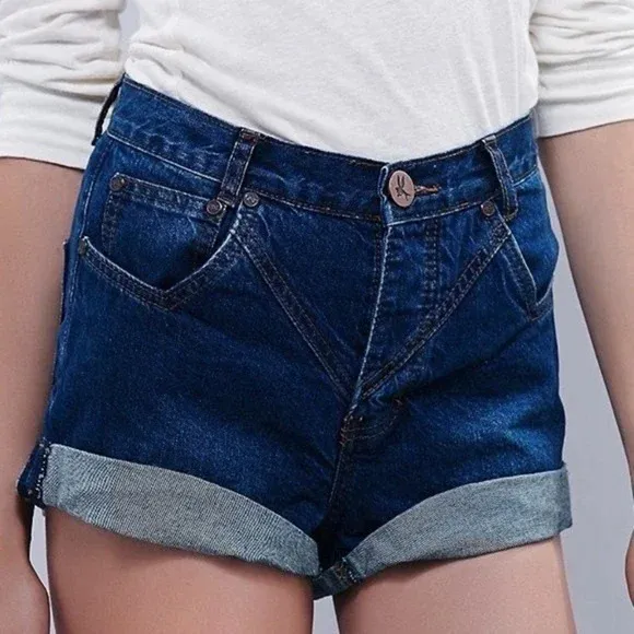 Free People x One Teaspoon Shorts 24 Blue Denim Hawks High Rise Cuffed