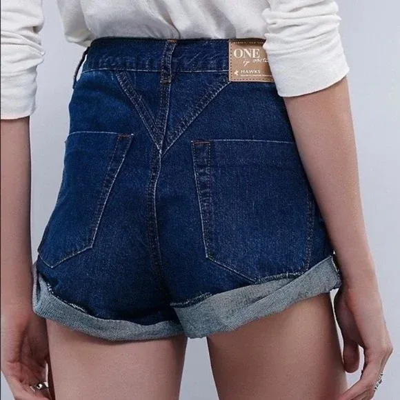 Free People x One Teaspoon Shorts 24 Blue Denim Hawks High Rise Cuffed