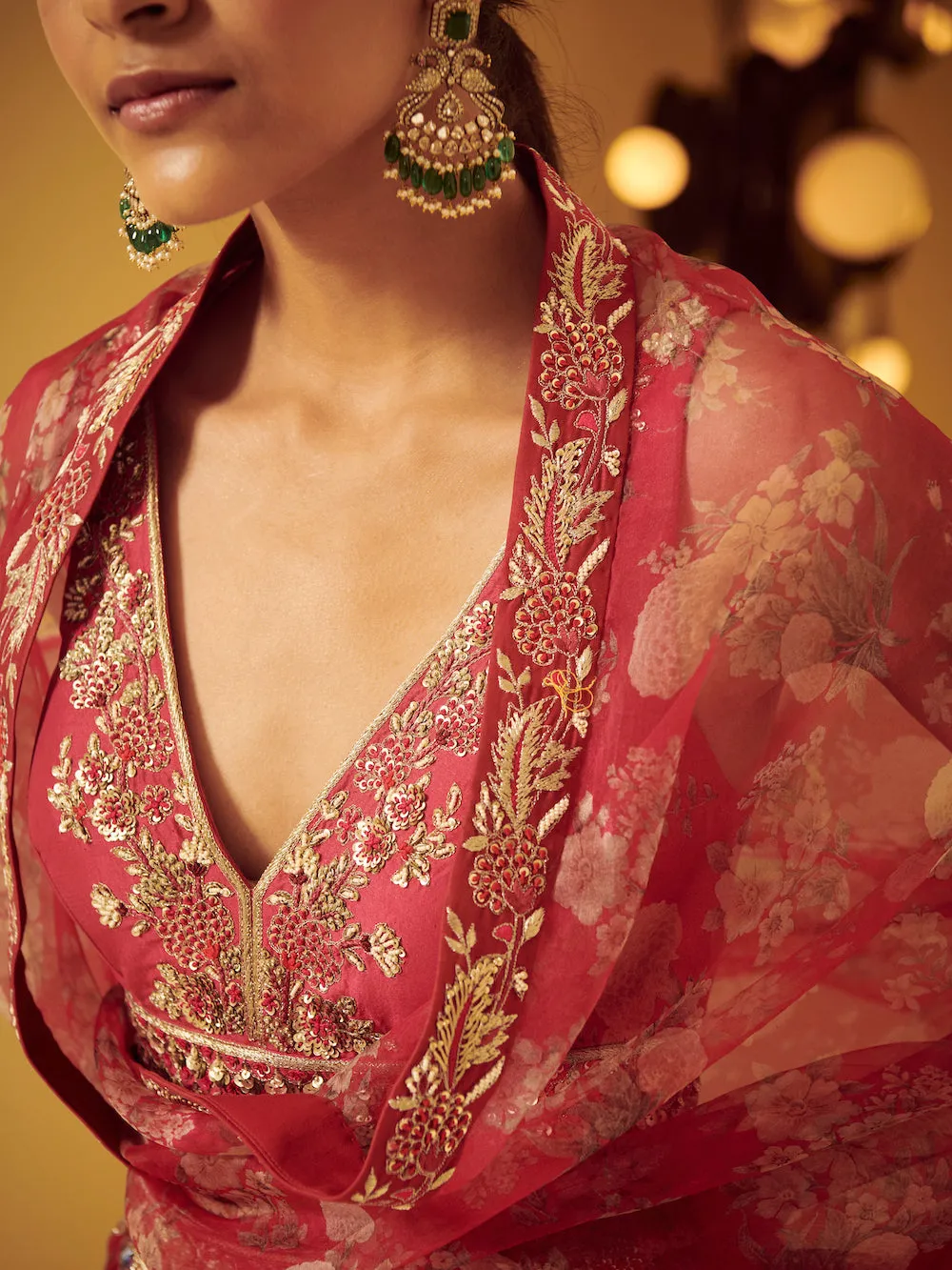Fuchia Pink Embroidered Saree With Belt