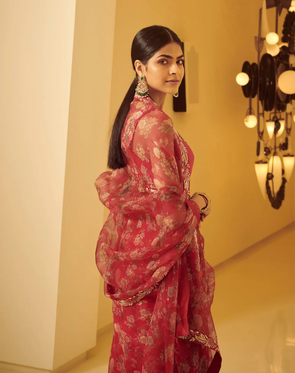 Fuchia Pink Embroidered Saree With Belt