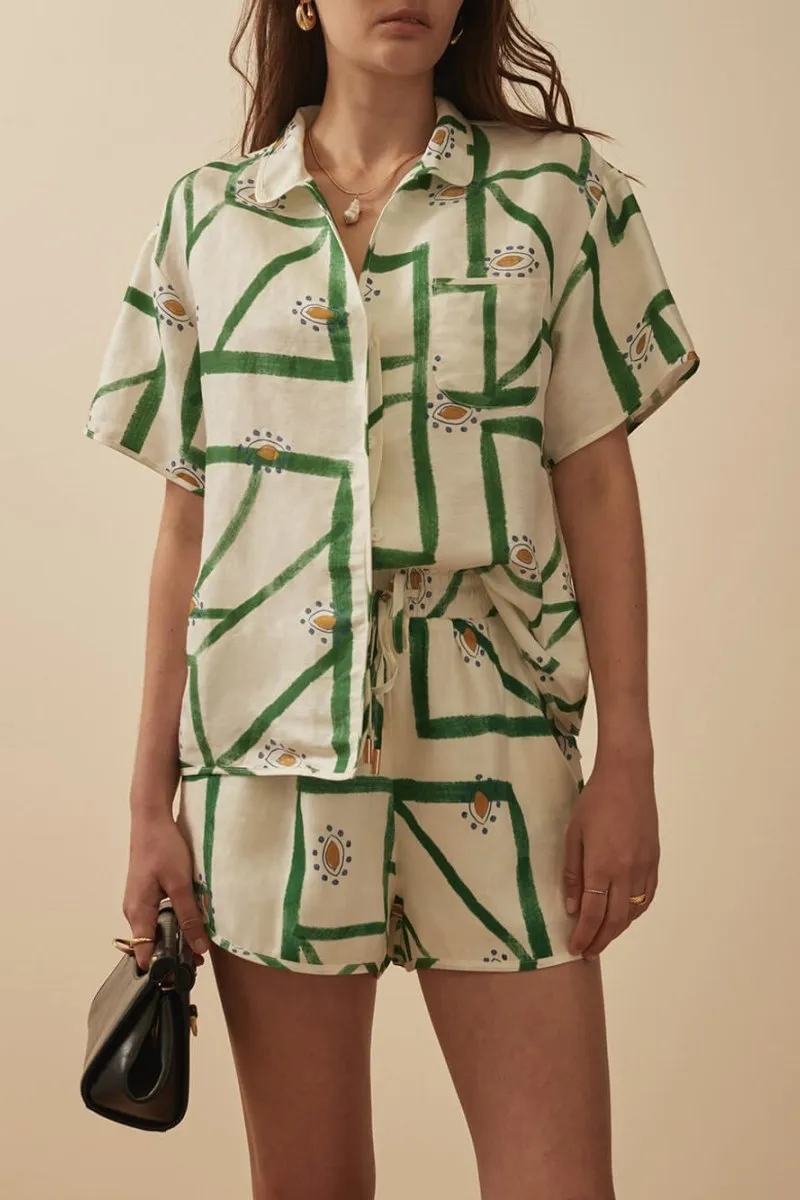 Geometric Print Two-Piece Loungewear Set