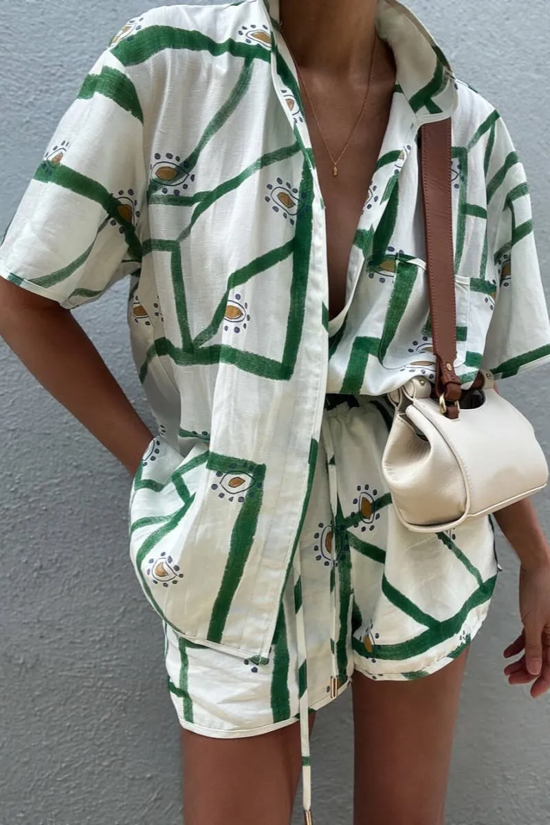 Geometric Print Two-Piece Loungewear Set