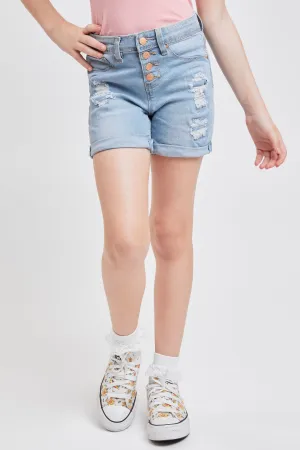 Girls Exposed Button Essential High-Rise Cuffed Shorts, Pack of 12