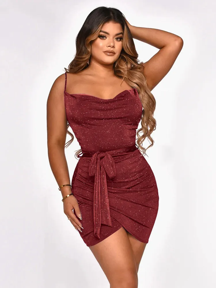Glitter Spaghetti Strap Bodycon Mini Dress