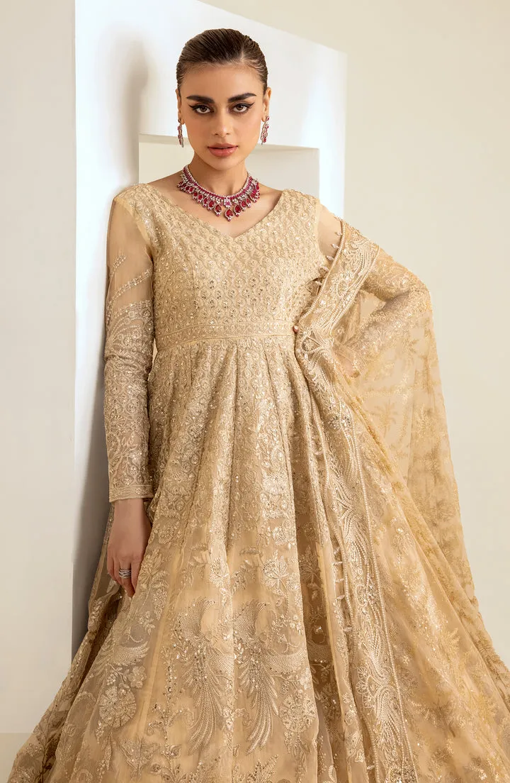 Golden Embroidered Pakistani Wedding Dress Heavy Flare Pishwas