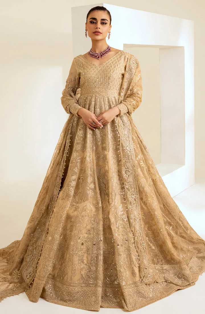 Golden Embroidered Pakistani Wedding Dress Heavy Flare Pishwas