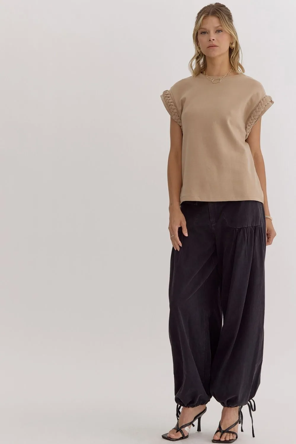 Got It Good Braided Top: Taupe