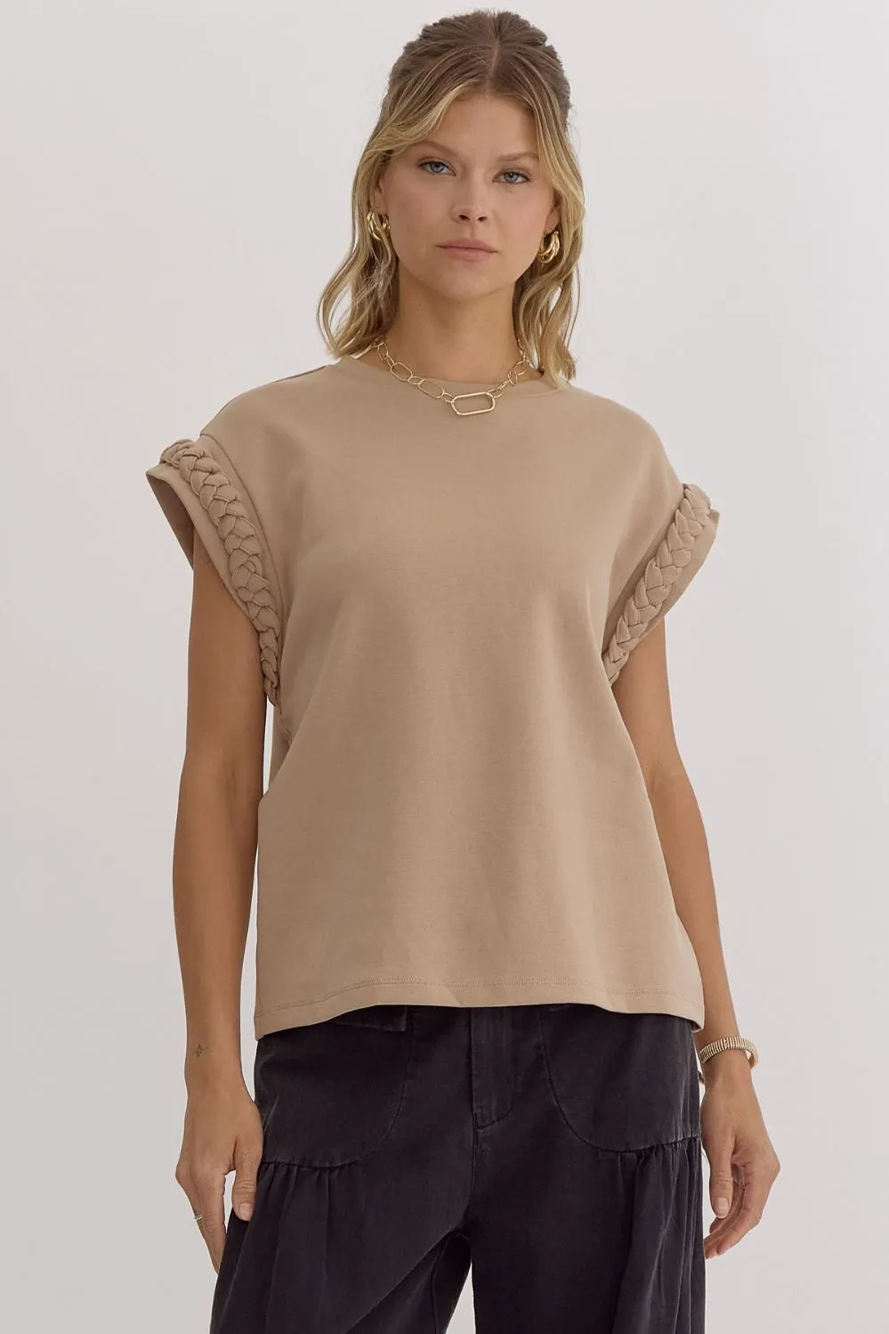Got It Good Braided Top: Taupe