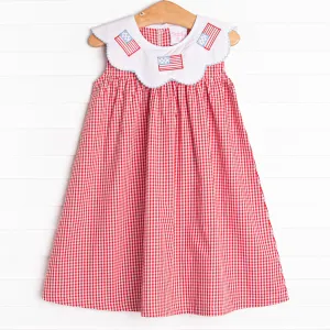 Grand Old Flag Embroidered Dress, Red