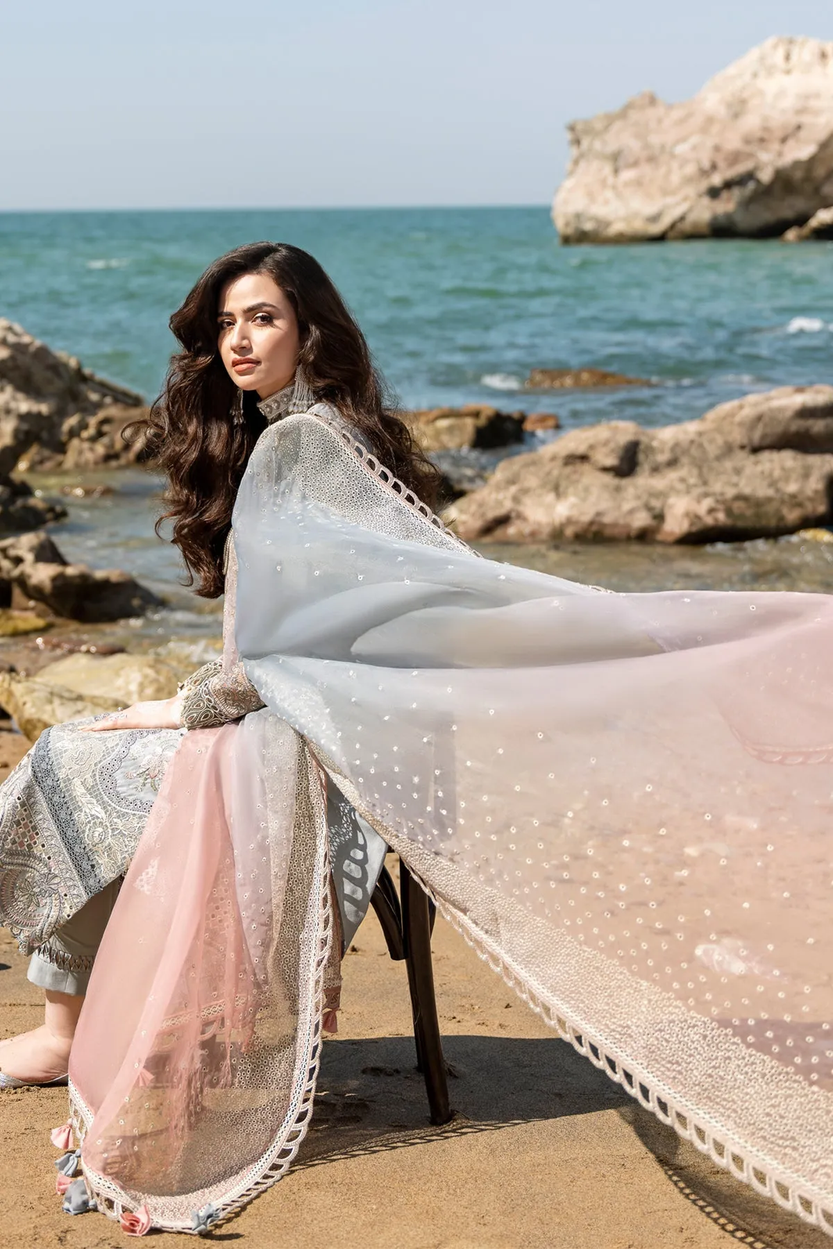 Grey Kameez Trouser Embroidered Pakistani Eid Dress