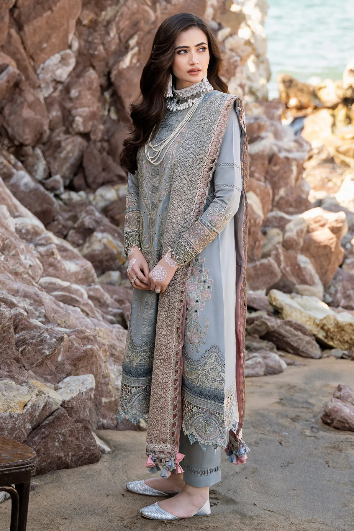 Grey Kameez Trouser Embroidered Pakistani Eid Dress
