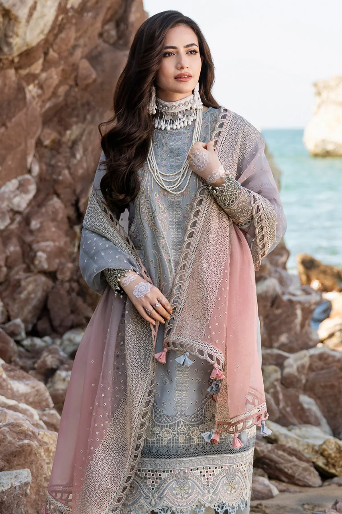 Grey Kameez Trouser Embroidered Pakistani Eid Dress